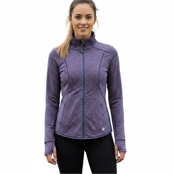 Tuff Athletics Jackets & Blazers - Tuff Athletics Navy Blue & Purple Striped Zip Up Athletic Jacket Size Small